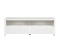 PEGANE Meuble TV avec 2 tiroirs et Une étagère, Coloris Blanc/Blanc Mat - Longueur 143,5 x Hauteur 48,5 x Profondeur 40,5 cm