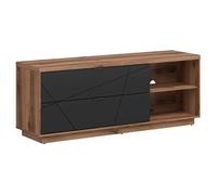 PEGANE Meuble TV avec 2 tiroirs et Une étagère, Coloris Chêne Delano/Noir Mat - Longueur 156 x Profondeur 42,5 x Hauteur 61 cm