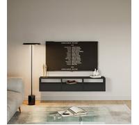 Meuble TV avec 3 abattants et étagères - FRAMME - noir - 150 cm