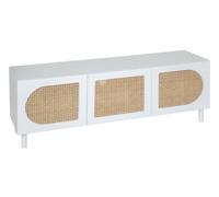 Meuble TV avec 3 portes de rangement en bois coloris blanc - Longueur 140 x Profondeur 41,7 x Hauteur 50 cm