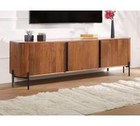 Meuble TV avec 3 portes en bois de manguier et métal - Naturel et noir - BALIMELA