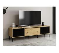 Meuble TV avec 3 portes en verre trempé noir - Naturel - MOLINIA