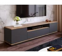 Meuble TV avec 3 portes et 1 niche - Anthracite et naturel - LOTULA