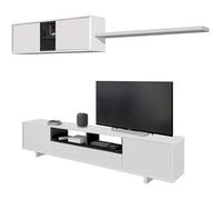 Meuble TV avec 3 portes et 1 Niche de rangement coloris blanc brillant / gris anthracite - H46 x L200 x P41 cm