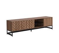 Meuble TV avec 3 portes et 2 niches - MDF - Naturel et noir - CARATANA