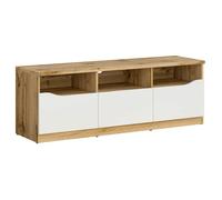 Meuble TV avec 3 tiroirs, coloris chêne Wotan/blanc brillant - Longueur 135 x Profondeur 39,5 x Hauteur 47,5 cm
