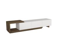 Meuble TV avec 3 tiroirs et 1 niche - Blanc et naturel - DUKIAN