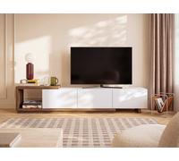 Meuble TV avec 3 tiroirs et 1 niche - Blanc et naturel - DUKIAN