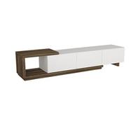 Meuble TV avec 3 tiroirs et 1 niche - Blanc et naturel - DUKIAN