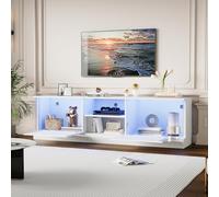 Meuble TV avec casiers, support TV avec éclairage LED télécommandé par application, pour TV jusqu'à 70 pouces, étagères ouvertes, armoires avec portes, 176 x 50 x 38 cm (l x H x P)