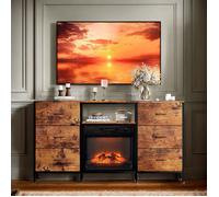 Meuble TV avec Cheminee Electrique 2000W 18"" 6 modes 17℃ - 28℃ Réglable 6 tiroirs 1 étagère Minuterie 6H Longueur 147cm brun