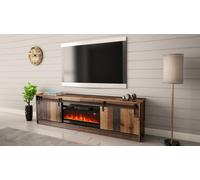 BIM Furniture Granero - Meuble TV - 200 cm - Avec cheminée électrique - Avant fraisé - En MDF de qualité supérieure - Buffet Hi-Fi - Vieux bois