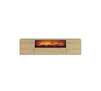 CONCEPT USINE Meuble TV PYRO 180 cm Cheminée LED Bois Chêne Clair