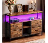 Meuble TV - Avec éclairage LED 7 couleurs - Quatre tiroirs de style vintage - Avec pieds réglables - 137 x 30 x 78 cm - Marron