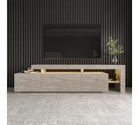 Meuble TV avec éclairage LED - BELIZ - Marbre travertin - 192 x 53 x 37 cm