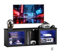 HomCom Meuble TV design LED contemporain – 2 étagères verre, grande niche – 160×35×35 cm – Noir