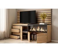 Meuble TV avec effet cheminée LED en 3D : Avec commode / Chêne