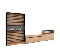 Meuble TV avec feu, 360x35x186cm, Pour les TV jusqu'à 65"", Chêne et noir, RF3160