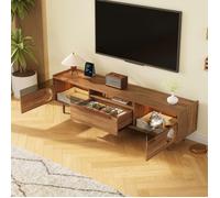 Meuble TV avec LED, 2 portes et 1 tiroir, adapté aux téléviseurs de 60 à 69 pouces, 180×40×50 cm, MDF, marron