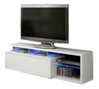 Meuble TV avec LED contemporain blanc et tablettes en verre - Dim : L150 x P41 x H43 cm