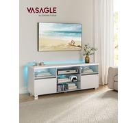 Meuble TV avec LED, Table Télé Moderne pour les Téléviseurs jusqu¿à 70 Pouces, avec Étagères Ouvertes en Verre, Blanc