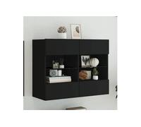 vidaXL Meuble TV avec Lumières LED, Armoire de Télévision Murale avec Étagères, Meuble Télé Suspendu Salon, Moderne, Noir 837100