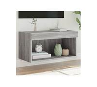 Meuble TV avec Lumières LED, Armoire de Télévision Murale avec Rangement, Meuble Télé Suspendu Salon, Moderne, Sonoma Gris Bois d'Ingénierie