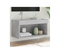 Meuble TV avec Lumières LED, Armoire de Télévision Murale avec Rangement, Meuble Télé Suspendu Salon, Moderne, Gris Béton Bois d'Ingénierie