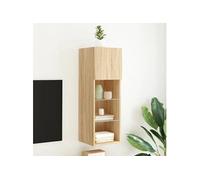 Meuble TV avec Lumières LED, Armoire de Télévision Murale avec Rangement, Meuble Télé Suspendu Salon Salle de Séjour, Moderne, Chêne Sonoma
