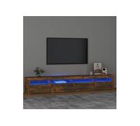 Meuble TV avec lumières LED Chêne fumé 240x35x40 cm