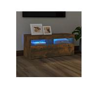 Vidaxl Meuble Tv Avec Lumières Led Chêne Fumé 90x35x40 Cm