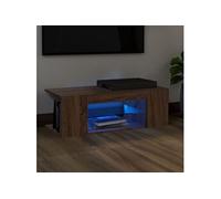 vidaXL Meuble TV avec lumières LED Chêne marron 90x39x30 cm, support tv, armoire média, armoire hifi, unité tv, unité média, 822667