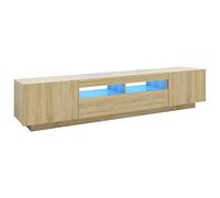 Meuble TV avec lumières LED chêne Sonoma Robustes 200x35x40 cm avec Compartiments et Niche de Rangement pour Salon séjour Bureau, Design Moderne et éclairage RGB réglable