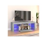 Meuble Tv En Bois Contreplaqué Sonoma Gris 120x35x40 Cm Avec Éclairage Led Rvb Et Rangement Gris