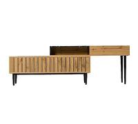 Meuble TV avec Motif en Marbre Et Grain De Bois,120 * 26.5 * 42cm, 4 Espaces De Rangement, Pieds en Fer, Couleur Bois Foncé, pour Salon