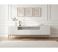 Meuble TV avec niche 200 cm KASHA Pieds or blanc BOBOCHIC Blanc