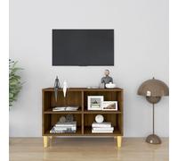 Meuble TV avec Pieds en Bois Massif Armoire de Télévision Salon Noir vidaXL