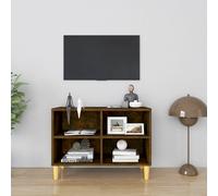 Vidaxl Meuble Tv Avec Pieds En Bois Massif Chêne Fumé 69,5x30x50 Cm Multicolore