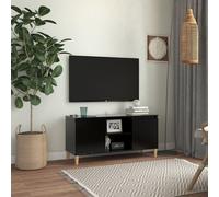 Meuble TV avec Pieds en Bois Massif Armoire de Télévision Salon Noir vidaXL