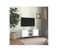 Vidaxl Meuble Tv Avec Pieds En Bois Massif Blanc 103,5x35x50 Cm