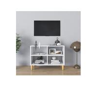 Meuble TV avec pieds en bois massif Blanc 69,5x30x50 cm