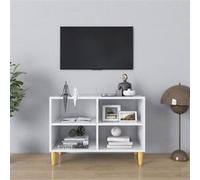 vidaXL Meuble TV avec pieds en bois massif Blanc 69,5x30x50 cm
