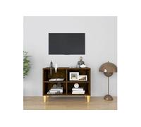 Meuble TV avec pieds en bois massif Chêne fumé 69,5x30x50 cm