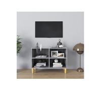 Meuble TV avec pieds en bois massif Gris béton 69,5x30x50 cm