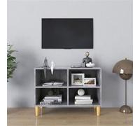 Meuble TV avec pieds en bois massif Gris béton 69,5x30x50 cm Gris G