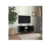 Meuble TV avec pieds en bois massif Noir 103,5x35x50 cm