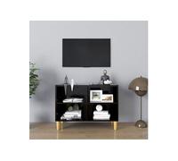 Meuble TV avec pieds en bois massif Noir 69,5x30x50 cm