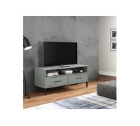 Vidaxl Meuble Tv Avec Pieds En Métal Gris Bois De Pin Massif Oslo Marron