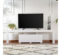 CONCEPT USINE | Meuble TV BASO 180 cm Blanc | Style Moderne et Lumineux | 2 Placards Fermés + 1 Étagère Centrale | Pieds Hauts 50 cm | Rangement Élégant et Fonctionnel