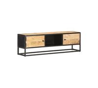 Vidaxl Meuble Tv Avec Porte Sculptée 130x30x40cm Bois De Manguier Brut Marron